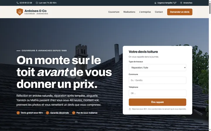 Page d’accueil du site Ardoises & Co